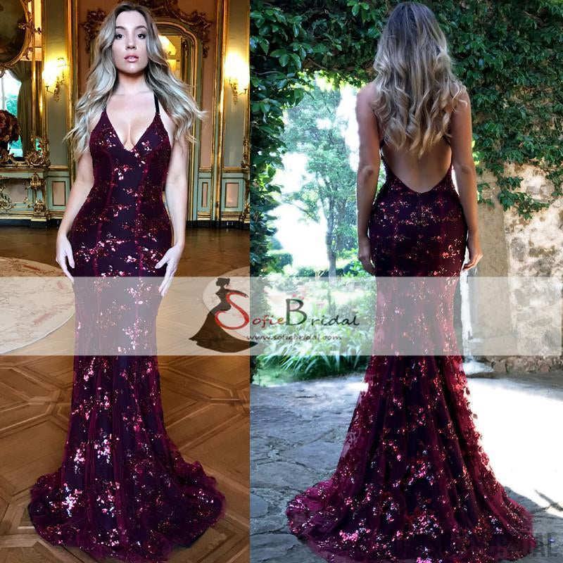 Lovely Sequin Tulle Cross Back Prom Dresses, Sexy Mermaid Prom Dresses, Formal Dresses, PD0380