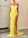 Sexy Yellow Special Tulle Sweetheart Sleeveless Side Slit Mermaid Long Prom Dresses,SFPD0565