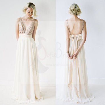 Off Shoulder Top Sequin Prom Dress V-Neck Junior Pretty Long Bridesmaid Dresses with Bow, WG05