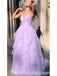 Elegant Purple Tulle Spaghetti Straps V-Neck A-Line Long Prom Dresses,SFPD0332