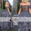 Off Shoulder Dark Grey Beaded Prom Dresses, Organza Prom Dresses, Cheap Prom Dresses, PD0445
