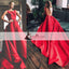 Scoop Backless Red A-line Satin Prom Dresses, Long Train Prom Dresses, Formal Dresses, PD0466