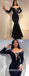 Sexy Black Sequin Off Shoulder Long Sleeves V-Neck Mermaid Long Prom Dresses,SFPD0256