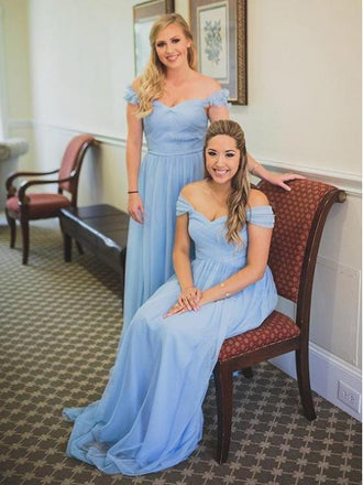 Mismatched Off Shoulder Bridesmaid Dresses, Light Blue Bridesmaid Dresses, Bridesmaid Dresses, WG159