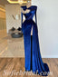Elegant Royal Blue Velvet Long Sleeve Side Slit Mermaid Long Prom Dresses/Evening Dresses,SFPD0356