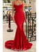 Sexy Red Satin Spaghetti Straps Sleeveless Mermaid Long Prom Dresses With Rhinestone,SFPD0454