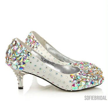 Popular Sparkly Crystal High Heels Pointed Toe White Wedding Bridal Shoes, S011