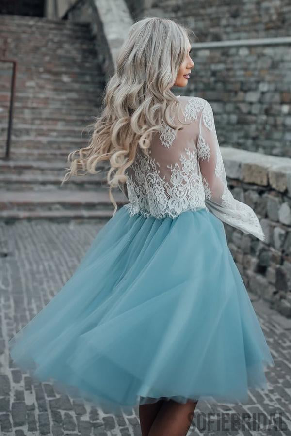 New Arrival Boho Style Long Sleeve See Through Lace Top Blue Tulle Hom SofieBridal New Arrival Boho Style Long Sleeve See Through Lace Top Blue Tulle Hom SofieBridal