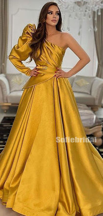 Gorgerous One-shoulder A-line Satin Long Prom Dresses,SFPD0150