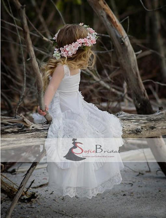 White Tulle Lace Strap Lovely Floral Flower Girl Dresses, Popular Flower Girl Dresses, FG084