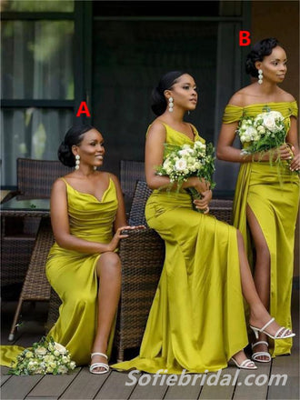 Mismatched Simple Side Slit Floor Length Mermaid Bridesmaid Dresses, SFWG00441