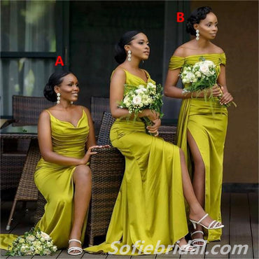 Mismatched Simple Side Slit Floor Length Mermaid Bridesmaid Dresses, SFWG00441