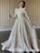 Unique Fashion Lace Long Sleeves High Neck A-Line Long Wedding Dresses,SFWD0060