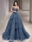 Elegant Tulle Spaghetti Straps Beaded A-Line Long Prom Dresses,Bridal Gowns,SFPD0286