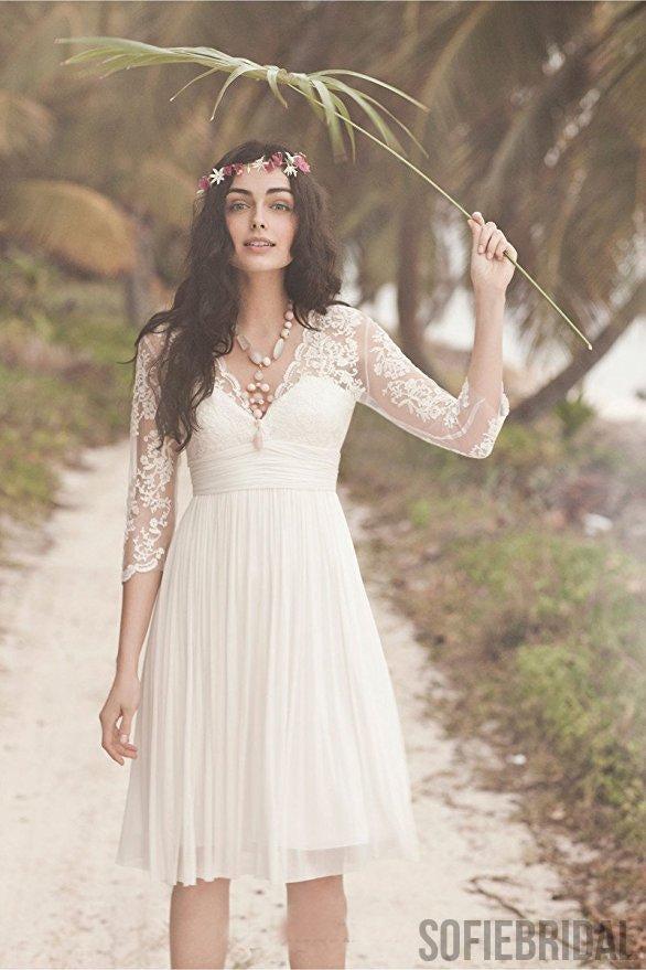 Cheap Long Sleeve Lace Short Beach Wedding Dresses, WD330 – SofieBridal