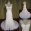 Gorgeous V-neck Lace Rhinestone Long Sheath Zip Up Wedding Dresses, WD0217