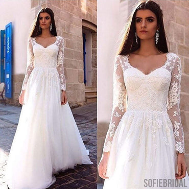 Long Sleeve Lace A-line Cheap Wedding Dresses Online, WD366
