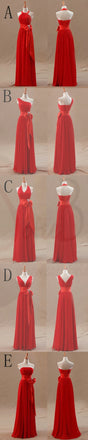 Mismatched Junior Chiffon Red Long A Line Formal Cheap Maxi Bridesmaid Dresses with Bow, WG63