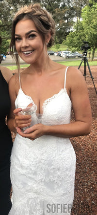 Spaghetti Long Mermaid Ivory Lace Tulle Wedding Dresses, Bridal Gown, WD0283