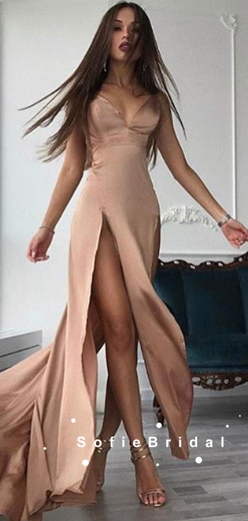 Mermaid V-Neck Spaghetti Straps Split Side Cheap Long Prom Dresses,SFPD0066