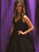 A-line V-neck Beading Top Black Ball Gown, Long Prom Dresses, PD0048