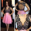 Vintage cap sleeve deep v-neck open back lace mismatched sexy unique homecoming prom gowns dress,BD0068