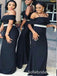 Black Soft Satin Spaghetti Straps Off Shoulder Floor Length Mermaid Bridesmaid Dresses, SFWG00438