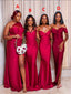 Mismatched Red Satin Floor Length Mermaid Bridesmaid Dresses, SFWG00425