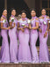 Purple Crepe And Lace Off The Shoulder Mermaid Floor Length Bridesmaid Dressses, SFWG00445