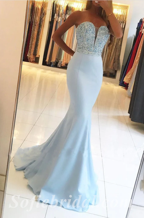 Sexy Sequin Top Satin Bottom Sweetheart V-Neck Sleeveless Mermaid Long Prom Dresses,SFPD0401