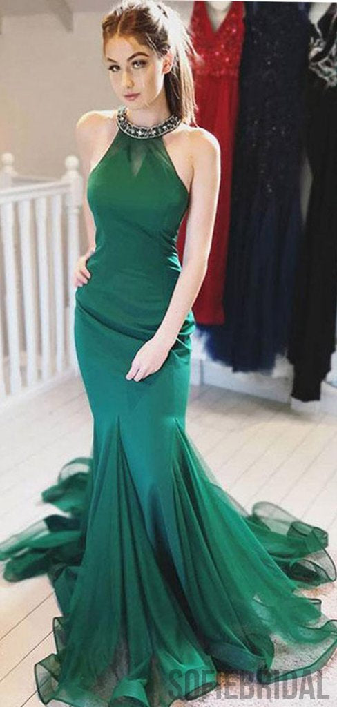 Halter Mermaid Long Emerald Green Prom Evening Dresses, PD0918 SofieBridal Halter Mermaid Long Emerald Green Prom Evening Dresses, PD0918 SofieBridal