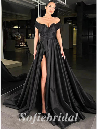 Sexy Tulle And Lace Off Shoulder Sleeveless Side Slit A-Line Long