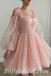 Lovely Pink Tulle Spaghetti Straps Long Sleeve A-Line Midi Prom Dresses ,SFPD0541