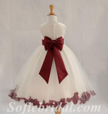 Halter Sleeveless Simple Ivory Tulle Flower Girl Dresses, FG093