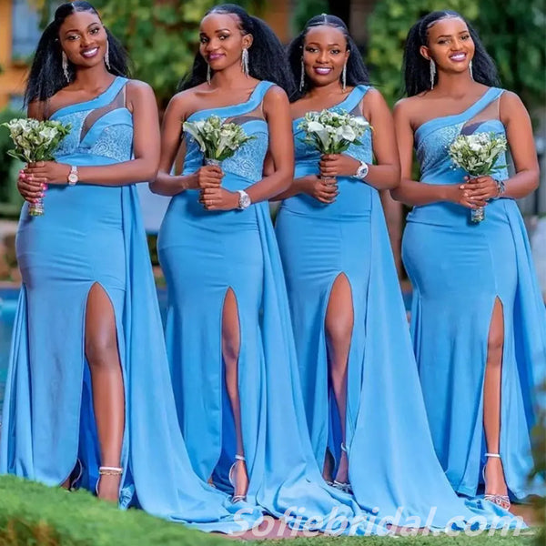 Elegant Crepe One Shoulder Side Slit Floor Length Mermaid Bridesmaid D SofieBridal Elegant Crepe One Shoulder Side Slit Floor Length Mermaid Bridesmaid D SofieBridal