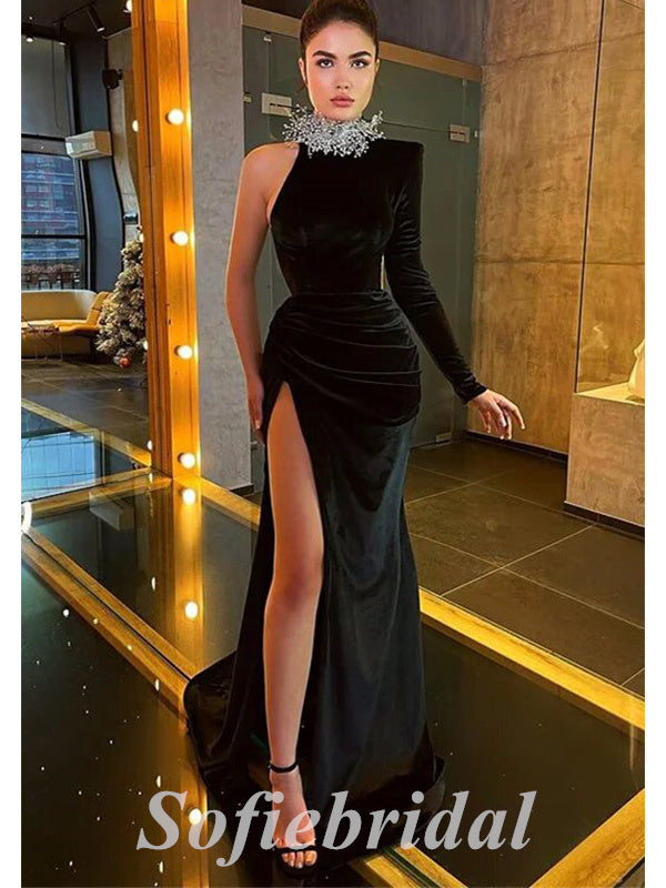 New Arrival Lace Applique Mermaid Dark Purple Prom Dress With Overskirt And  Side Split Sexy One Shoulder Long Sleeve Evening Wear For Celebrity And  Special Occasions From Xzy1984316, $102.52 | DHgate.Com