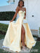 Simple Satin Sweetheart Sleeveless Side Slit A-Line Long Prom Dresses,SFPD0559