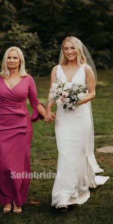 Simple V-neck Mermaid Sleeveless Long Wedding Dresses Online,SFWD0046