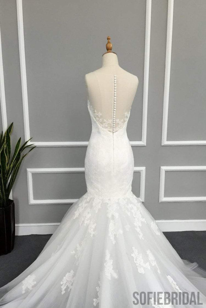 Illusion Lace Tulle Mermaid Wedding Dresses, Gorgeous See through Bridal Gown, WD0237