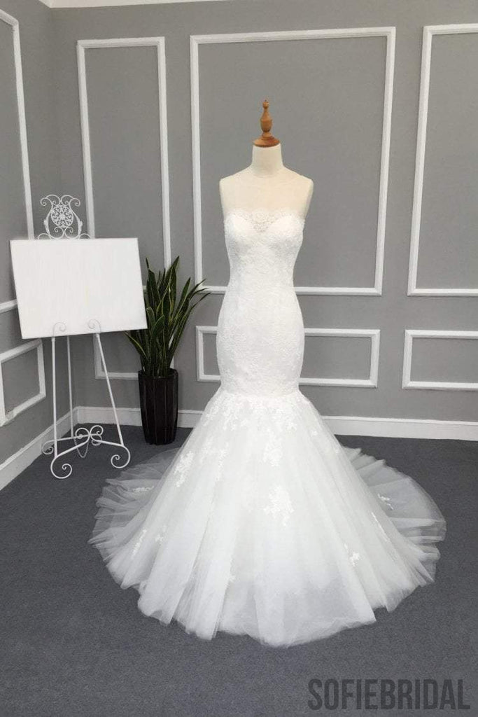 Illusion Lace Tulle Mermaid Wedding Dresses, Gorgeous See through Bridal Gown, WD0237