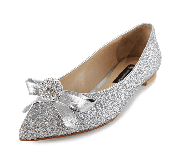 Fashion Women Flat Pointed Toe Lace Sequin Wedding Bridal Shoes, S008