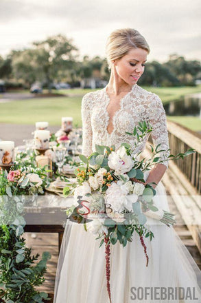 Elegant Lace Top Wedding Dresses, Half Sleeves Tulle Bridal Gown, Wedding Dresses, WD0264