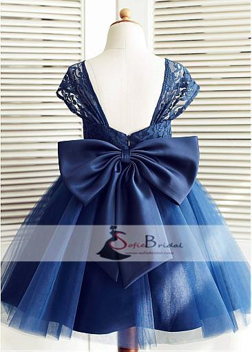 Royal Blue Lace Tulle Flower Girl Dresses, Lovely Cheap Flower Girl Dresses, FG085