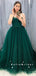 A-Line Sweetheart Spaghetti Straps Green Tulle Cheap Long Prom Dresses,SFPD0073