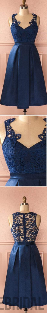 Royal blue vintage lace see through homecoming prom dresses, SF0049
