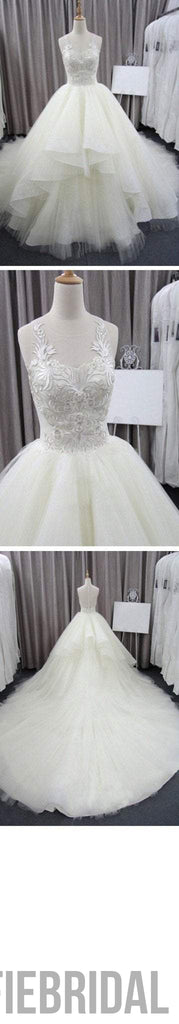 Vantage Lace Unique Design Ivory Tulle Wedding Dresses, Gorgeous Bridal Gown, WD0074