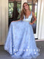 A-Line Deep V-Neck Sleeveless Tulle Lace Long Prom Dresses With Beading,SFPD0075