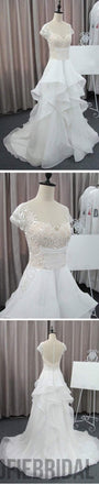 Cap Sleeve Beautiful Lace Wedding Party Dresses, Cheap Chiffon Bridal Gown, WD0076