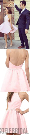 Short pink simple open back sexy for teens homecoming prom gowns dress,BD0076