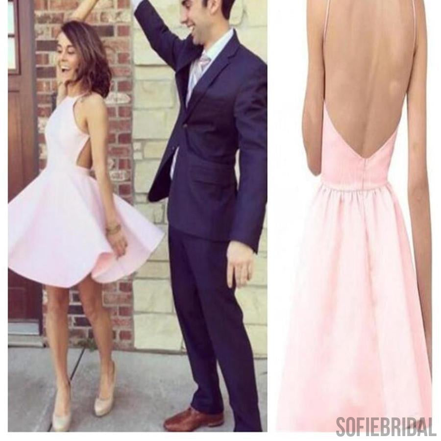Short pink simple open back sexy for teens homecoming prom gowns dress,BD0076